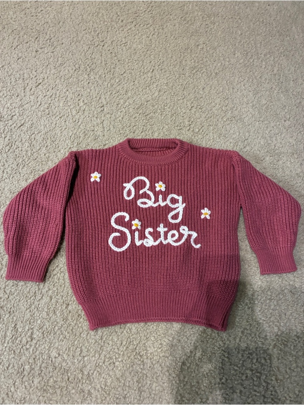 Hand Crafted Rose Pink "Big Sister" Knit Sweater